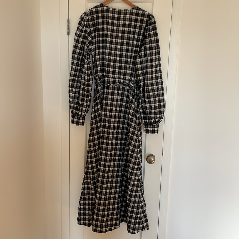 Ganni Long Sleeve Check Seersucker Wrap Dress - Picture 8 of 8